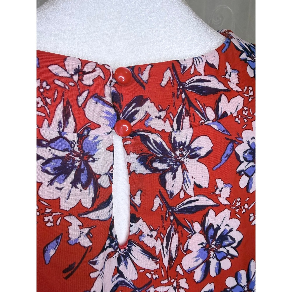 Alyx Red Floral Sleeveless Blouse Size Medium Lined Boho Keyhole Back - Picture 4 of 9